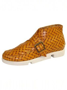 L’Amour Des Pieds Cognac Woven Leather Monk Side Buckle Sneaker Boot Size 6